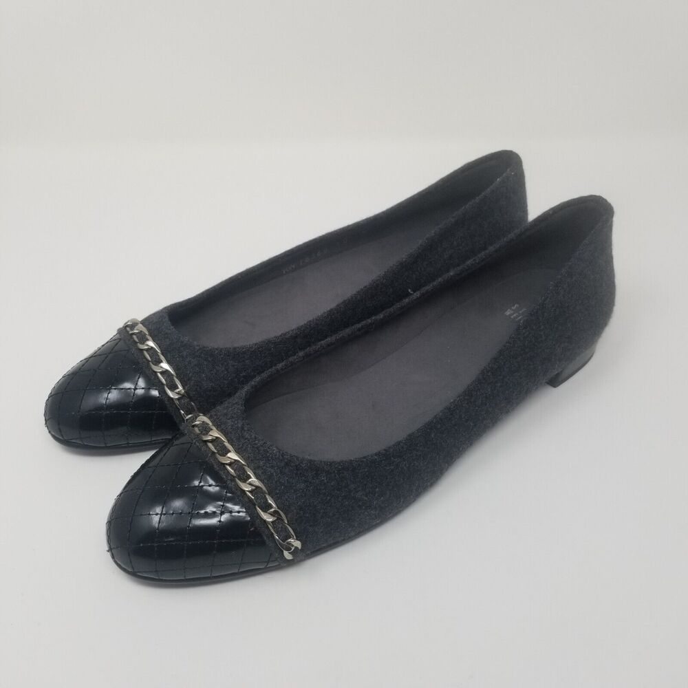Stuart Weitzman Womens Shoes 10 N Legacy Chain Quilted Captoe Leather Flats S1